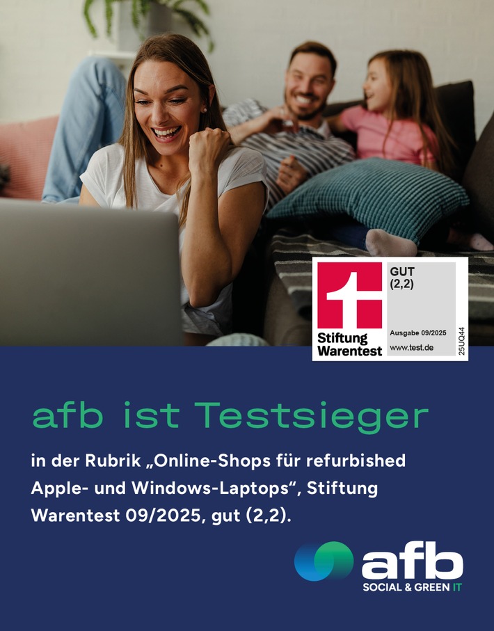 Stiftung Warentest: IT-Refurbisher afb social & green IT ist bester Online-Shop für refurbished Apple- und Windows-Laptops